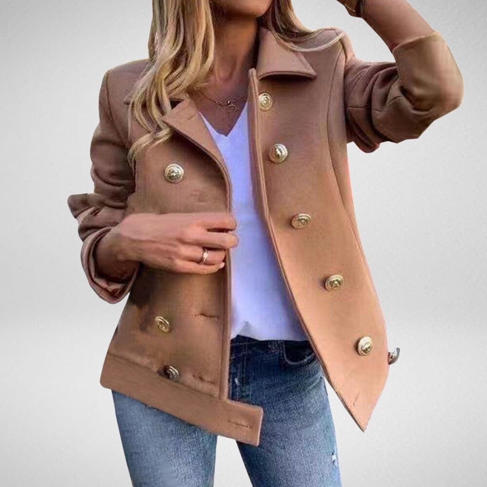 Heidi-Mode | Blaue Jacke Doppelreihige Knöpfe Klassische Maßgeschneiderte Passform mit Schalkragen
