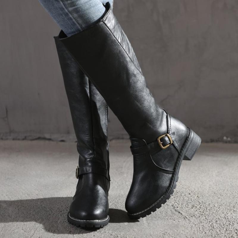 HeidiMode | Hohe Damenstiefel Mit Schnalle Und Absatz