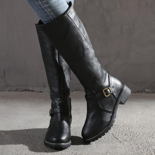 HeidiMode | Hohe Damenstiefel Mit Schnalle Und Absatz