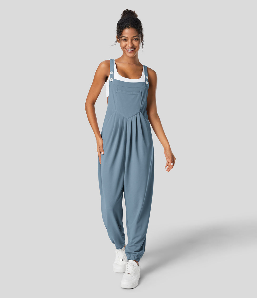 jumpsuit Mit Verstellbarem Gürtel Und Knöpfen, Mehreren Taschen Und Waffelmuster