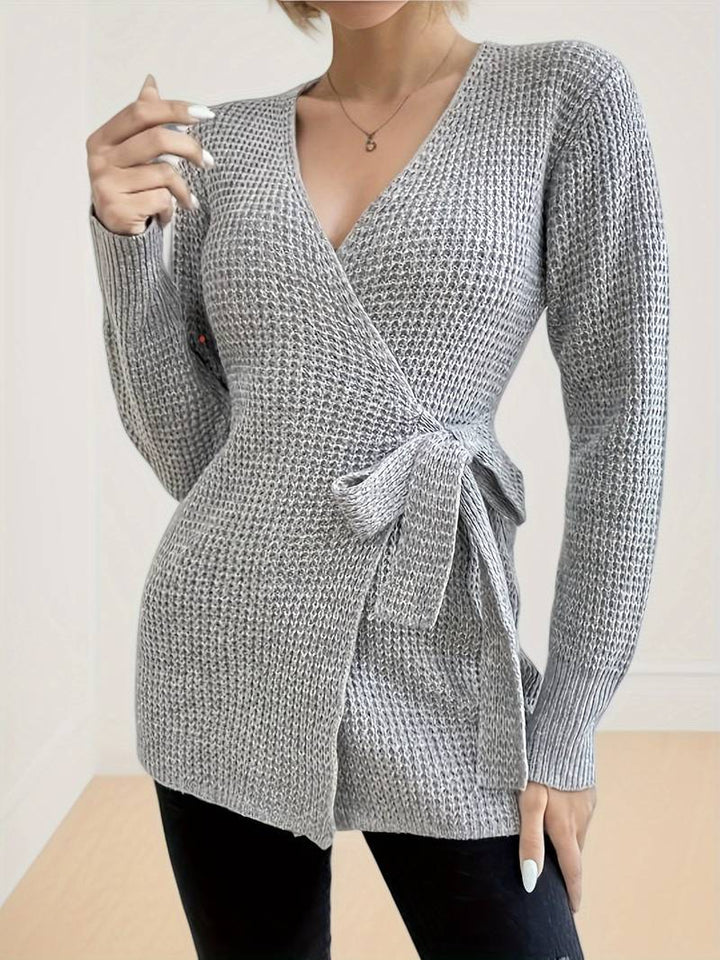 Schlichter Cardigan mit Wickelkragen und Gürtel