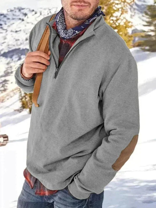 Heidi-Mode | Pullover Warmer Pullover mit Patches und V-ausschnitt Reißverschluss