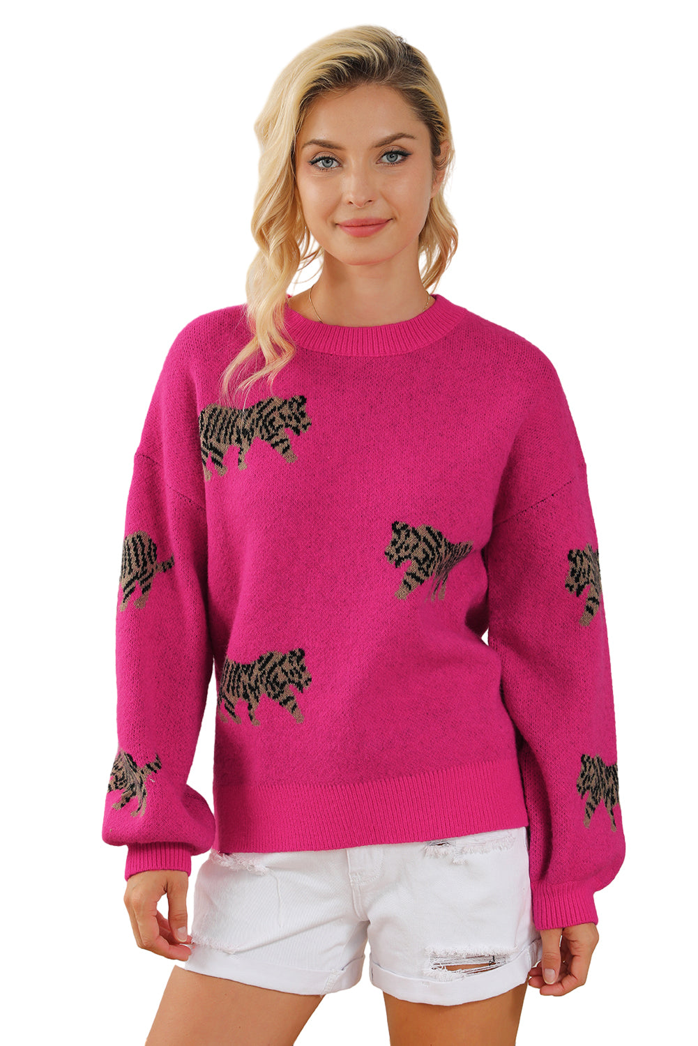 Rot Fierce Animal Pattern Casual Pullover Gestrickt