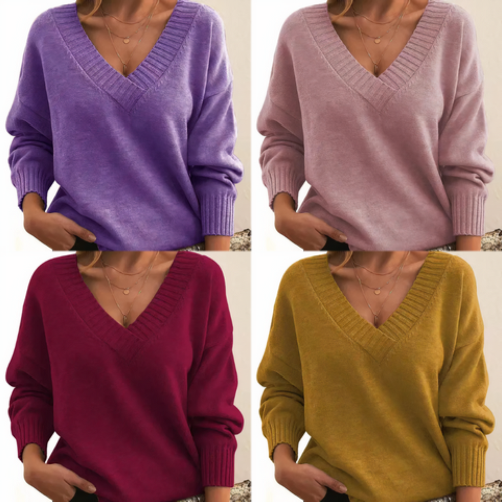 Heidi-Mode | Damen Oversize V-Ausschnitt Pullover