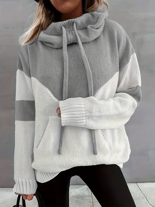 Heidi-Mode - Lässig Herbst Bunte Block Kordelzug Hoodie mit Tasche für Frauen