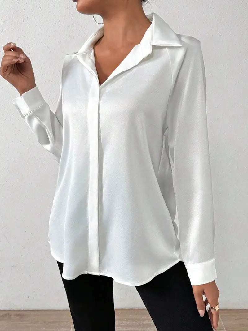 Heidi-Mode | Satin Hemd für Damen mit Langen Ärmeln und Knopfleiste