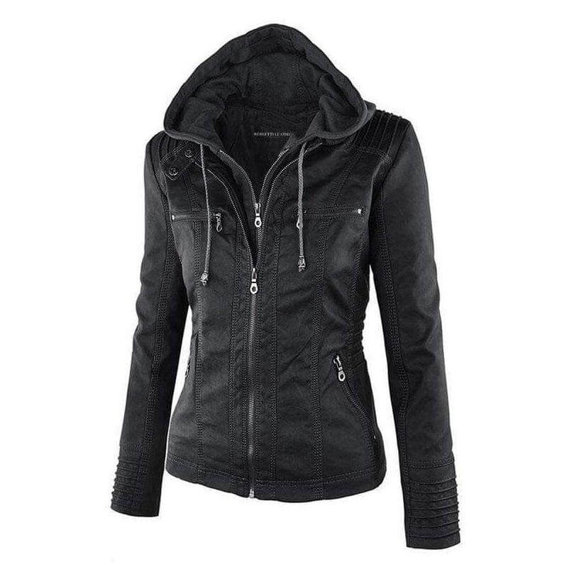 Heidi-Mode | Damen Slim Fit PU-Leder Zip-Up Hoodie