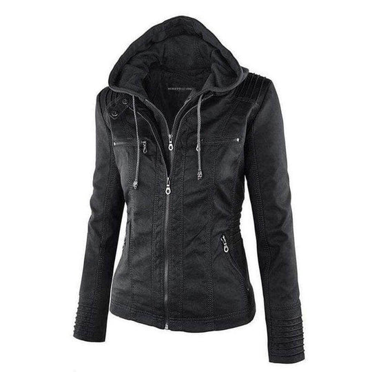 Heidi-Mode | Damen Slim Fit PU-Leder Zip-Up Hoodie