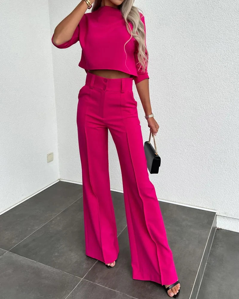 Heidi-Mode | Eleganter Damen Zweiteiler mit Schlaghose und Crop Top