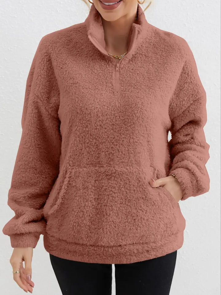 Lässiges, bequemes Plüschpullover-Sweatshirt mit Tasche