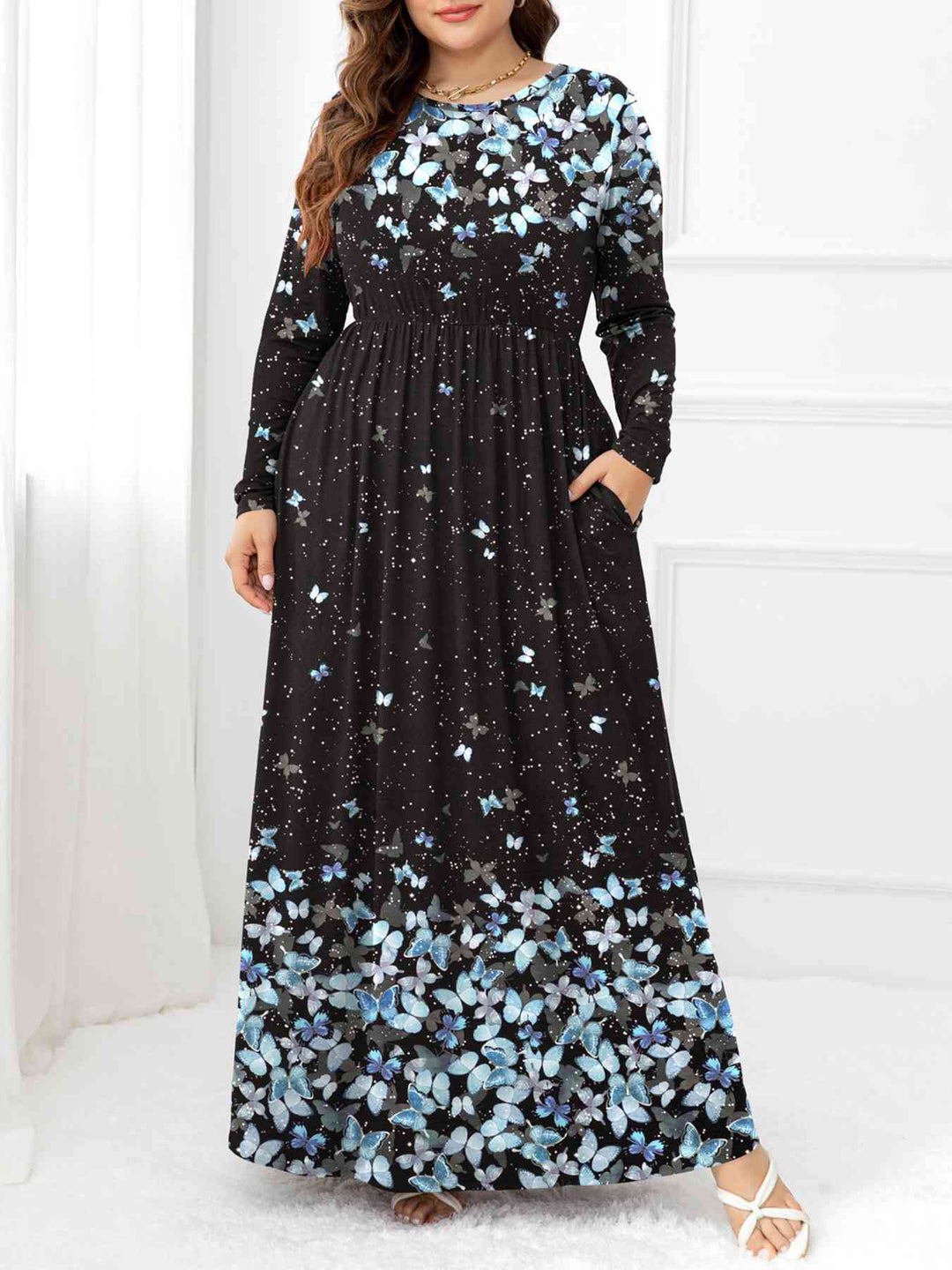 Heidi-Mode | Plus Size Rundhals Maxi Kleider mit Taschen