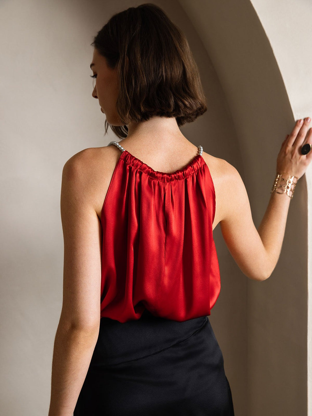 Heidi-Mode | Seiden Perlenknoten Hals Tanktop