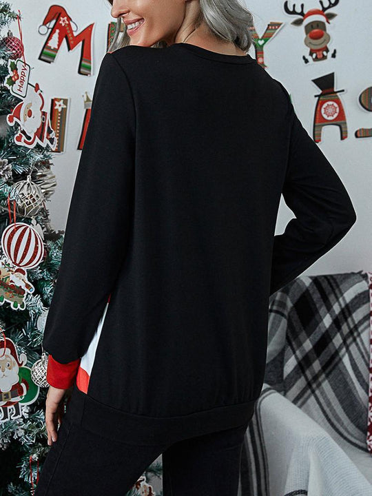 Heidi-Mode | Weihnachtsdesign Splicing Langarm-T-Shirt
