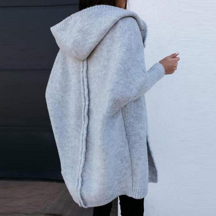 Oversize Boxy-Langarm-Strickjacke mit Kapuze