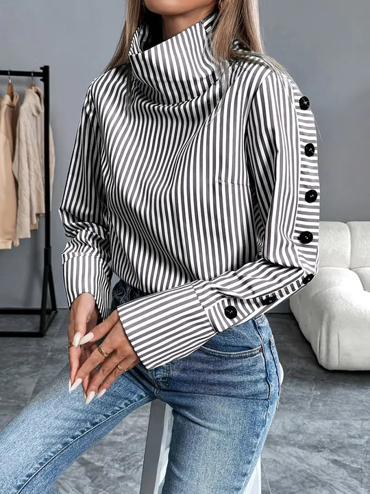 Heidi-Mode | Gestreifte Bluse mit Hohem Kragen