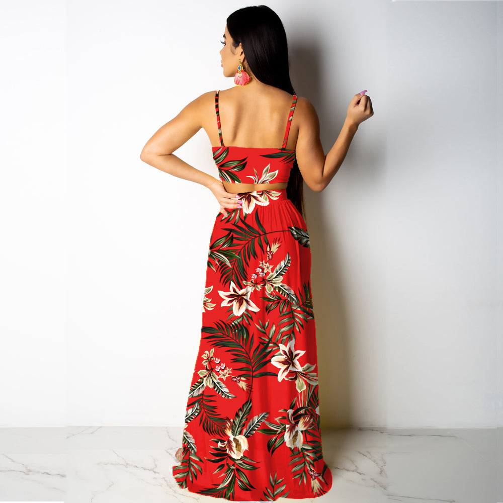 Heidi-Mode | Deep V-Ausschnitt Hohe Schlitz Maxi Kleider Rock Set