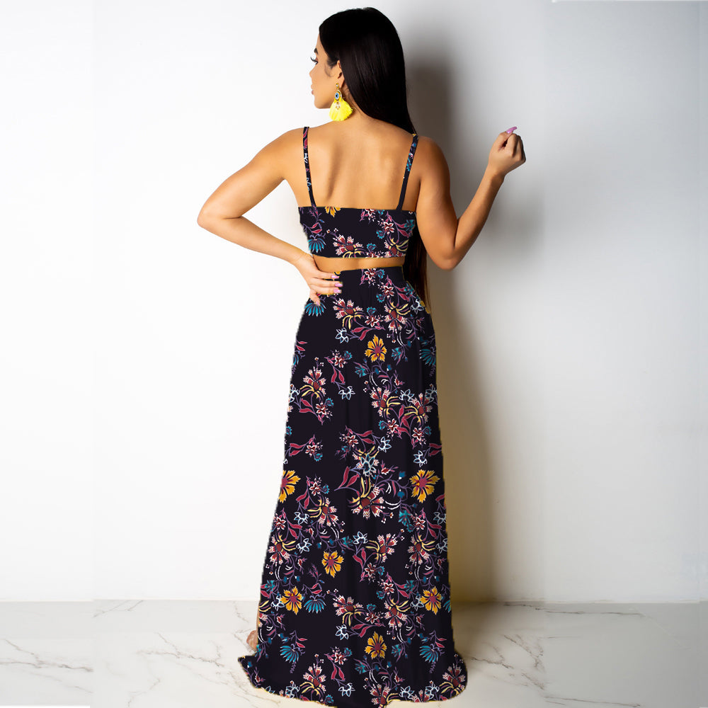 Heidi-Mode | Deep V-Ausschnitt Hohe Schlitz Maxi Kleider Rock Set