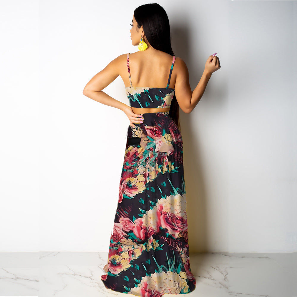 Heidi-Mode | Deep V-Ausschnitt Hohe Schlitz Maxi Kleider Rock Set