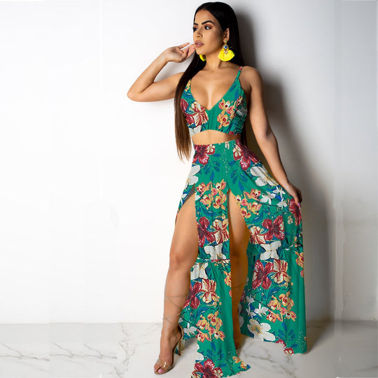 Heidi-Mode | Deep V-Ausschnitt Hohe Schlitz Maxi Kleider Rock Set
