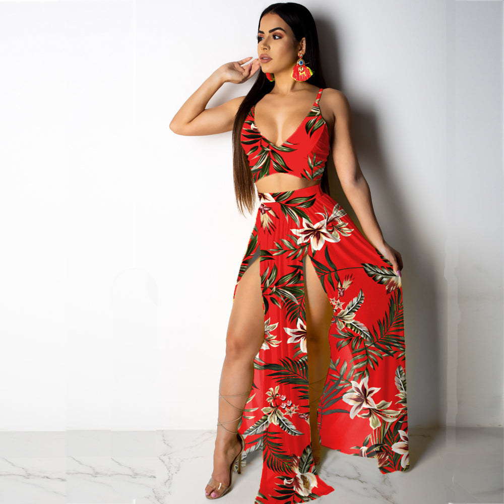 Heidi-Mode | Deep V-Ausschnitt Hohe Schlitz Maxi Kleider Rock Set