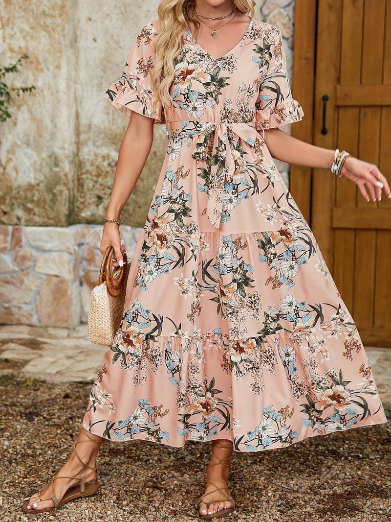 Heidi – kurzärmliges kleid mit blumendruck