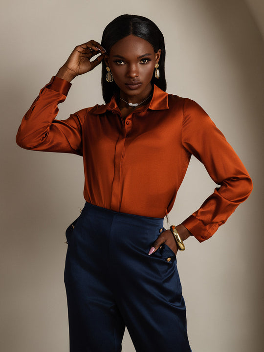 Heidi-Mode | Damen Klassische Seide Langarmshirt