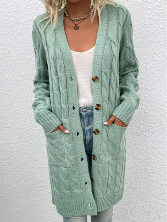 Heidi-Mode | Kabelstrick Knopfverschluss Cardigan mit Taschen