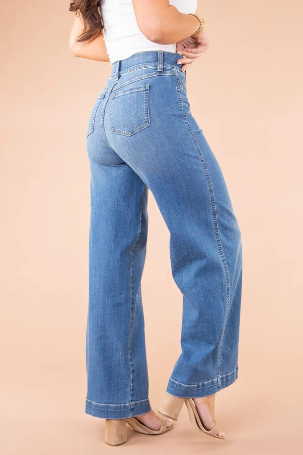 Heidi-Mode | Jeans mit Weitem Bein und Naht Vorne