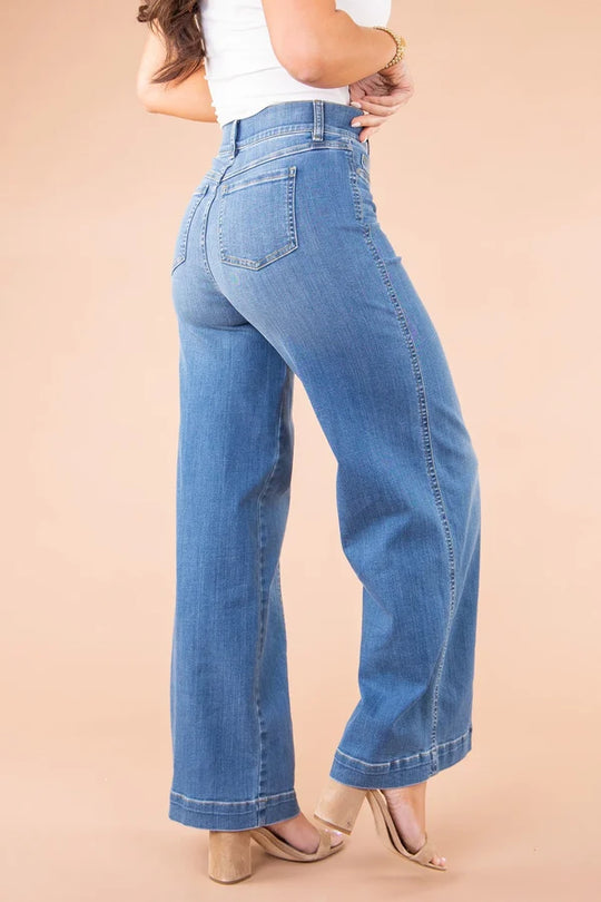 Heidi-Mode | Jeans mit Weitem Bein und Naht Vorne