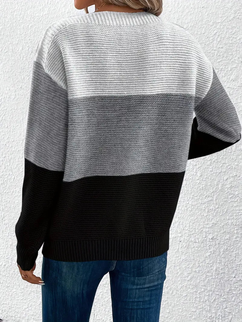 Heidi-Mode | Farbblock-Pullover mit Rundhalsausschnitt