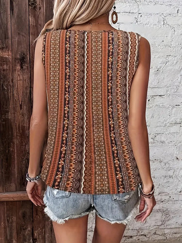 Heidi-Mode | V-Ausschnitt Boho-Drucktop Mit Twist