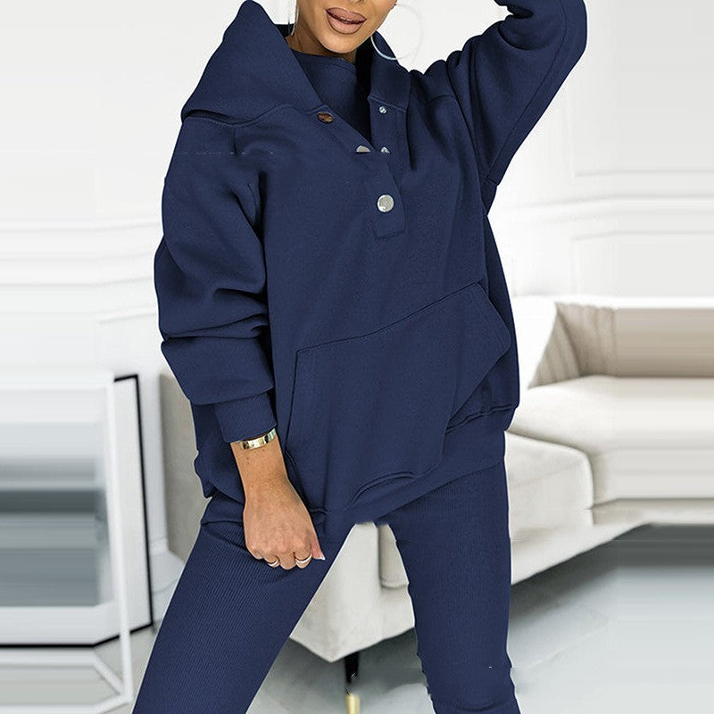 Heidi-Mode | 3-Teiliger Damen Sportanzug Lockere Kapuzenpullover Slim Hosen