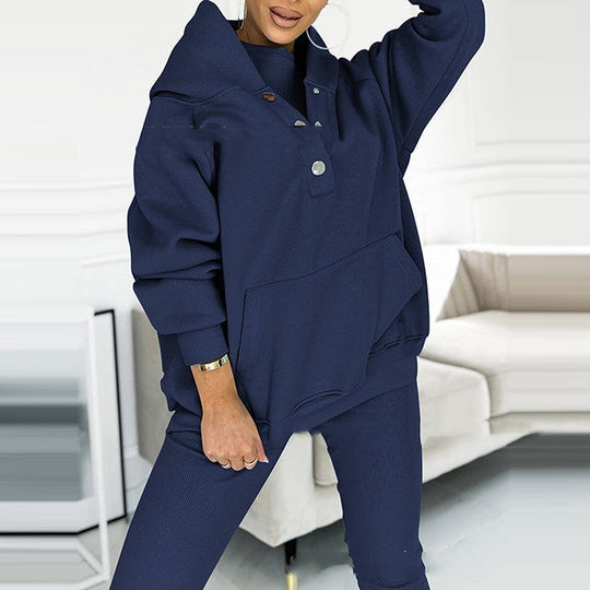 Heidi-Mode | 3-Teiliger Damen Sportanzug Lockere Kapuzenpullover Slim Hosen