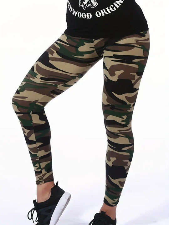 – lässige camouflage-leggings mit hoher taille