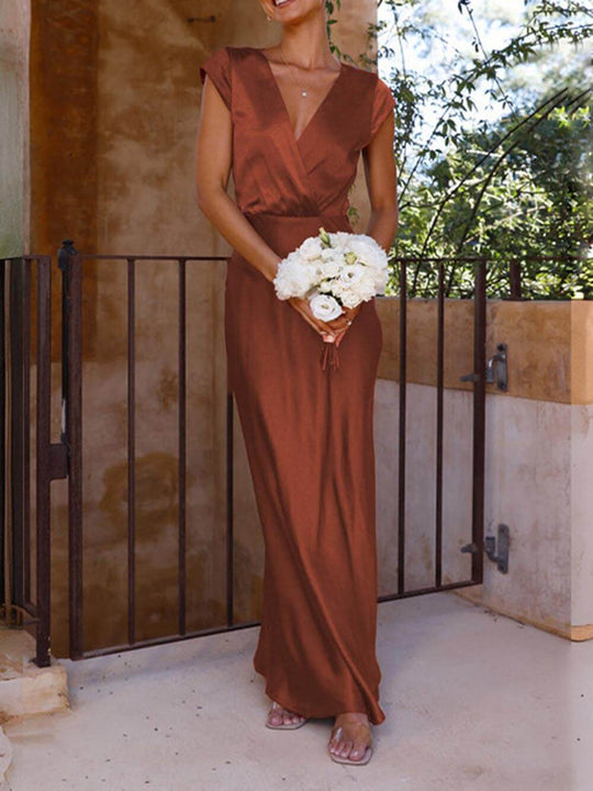 Heidi-Mode | Satin-Fishtail-Maxikleid mit V-Ausschnitt für Damen