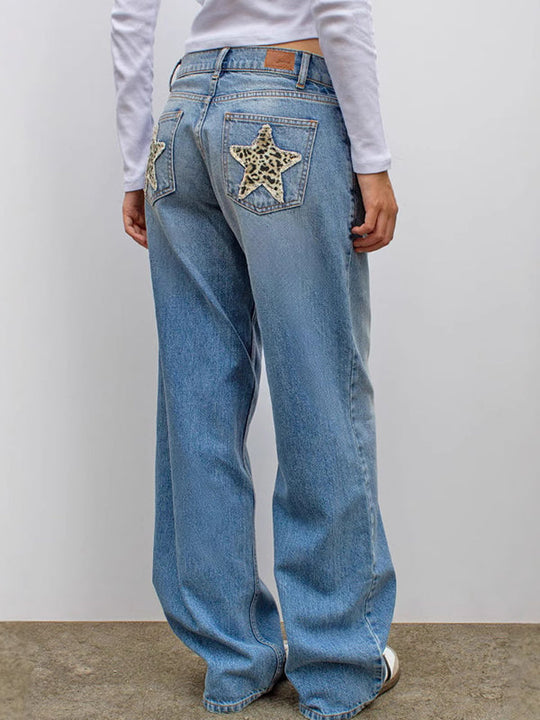 Heidi-Mode | Retro Leoparden Print Stern Boyfriend Jeans