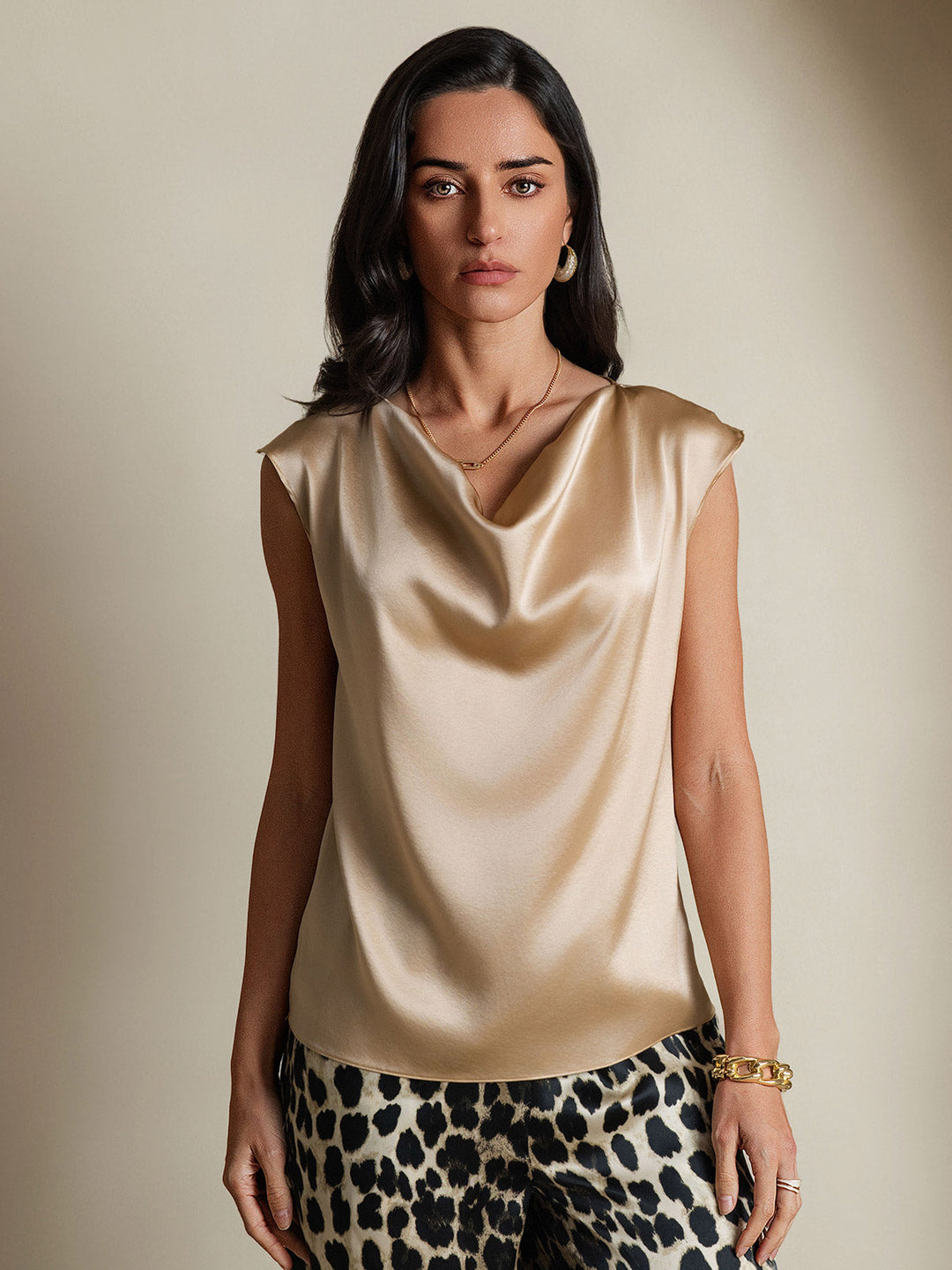 Heidi-Mode | Seiden Kappenärmel Halskragen Tanktop Bluse