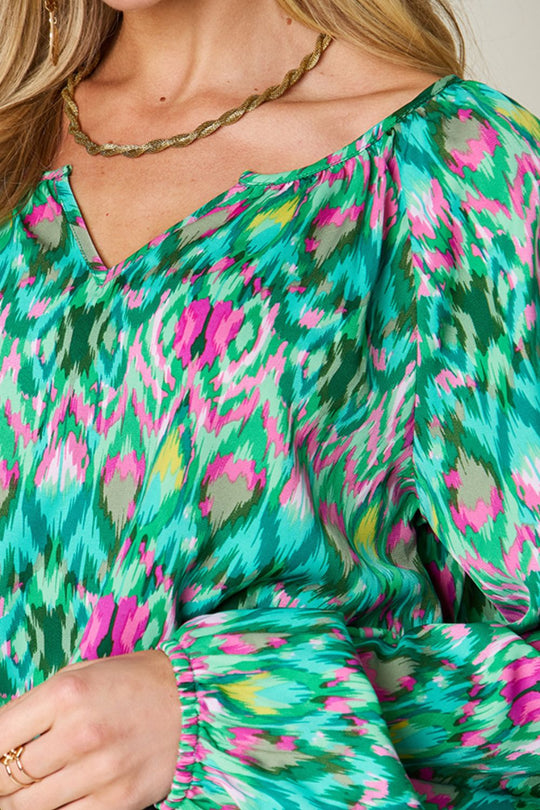 Heidi-Mode | Double Take Vollgröße Gedruckte Balloonärmel Bluse