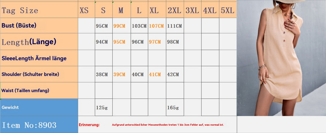 Heidi Mode | Ärmelloses geteiltes Kleid mit V-Ausschnitt und Knöpfen