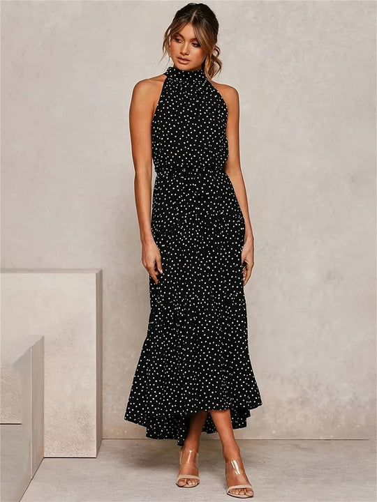 Juwelenausschnitt Polka Dot Ärmelloses Kleid