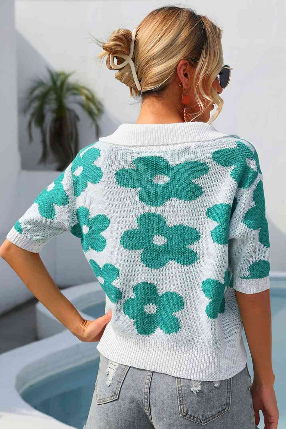 Heidi-Mode | Floral Johnny Kragen Halbarm Strickoberteil