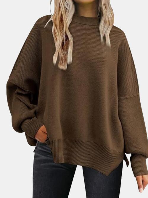 Heidi-Mode | Rundhalsausschnitt Drop Shoulder Schlitz Pullover