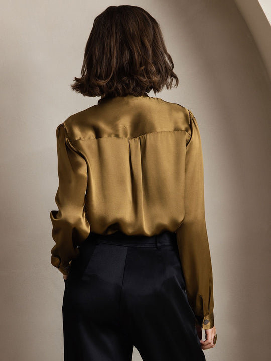 Heidi-Mode | Damen Elegante Seidenbluse mit Schlipskragen und Langen Ärmeln