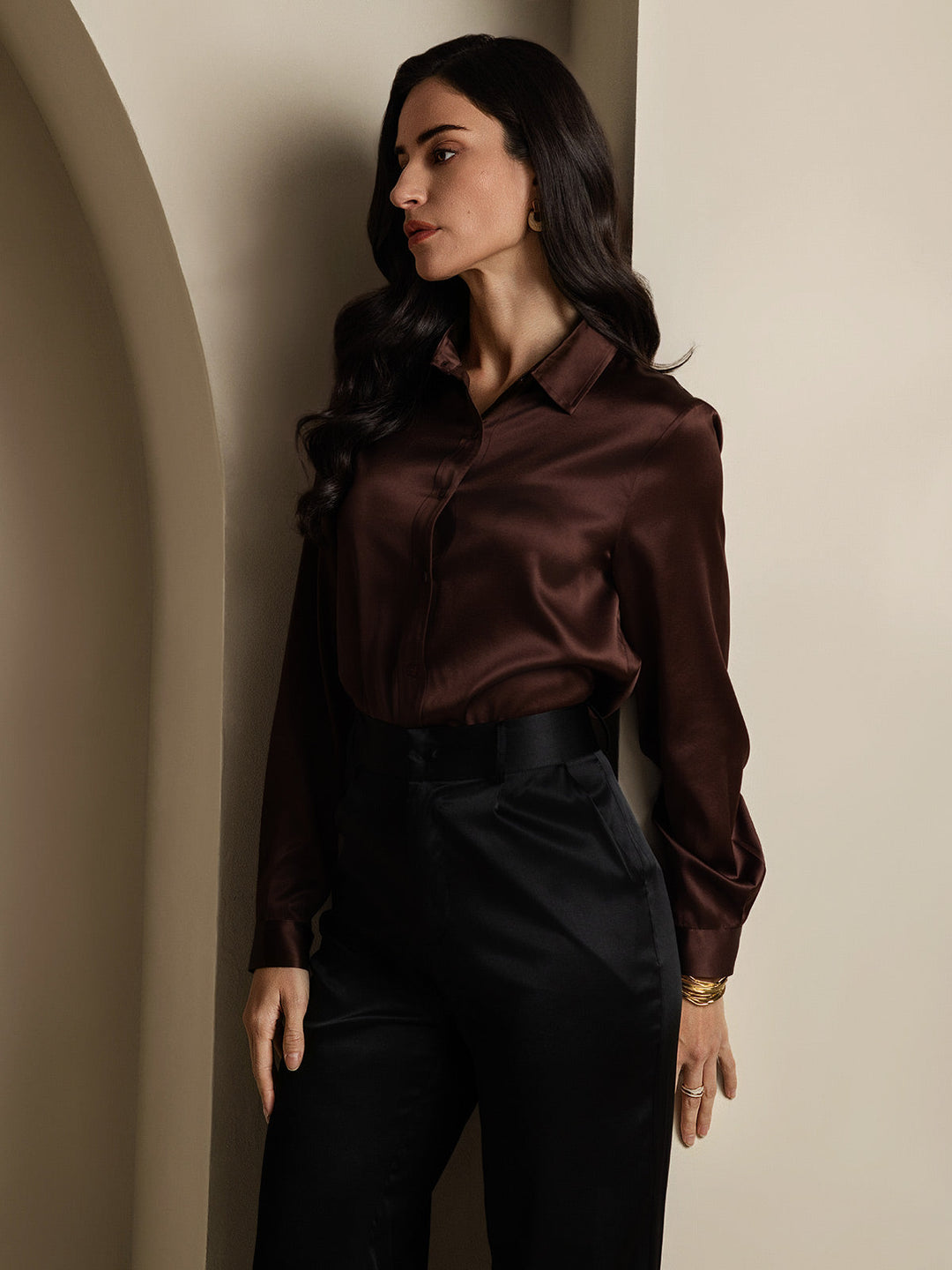 Heidi-Mode | Damen Mulberry Seide Elegant Langarmbluse