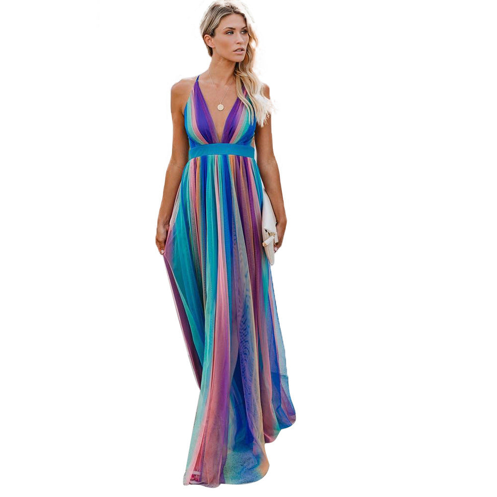 Stilvolle Frauen Kleidung Rückenlos Chiffon Kleid Frühling und Sommer