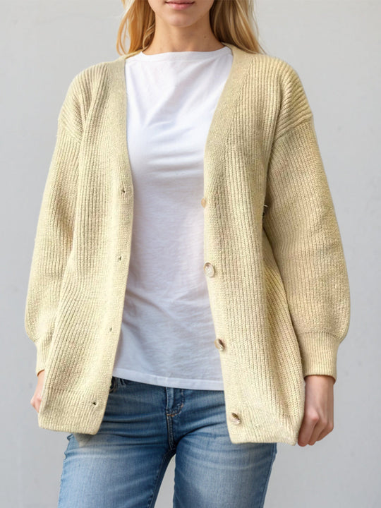 Heidi-Mode | Knopfverschluss V-Ausschnitt Langarm Cardigan