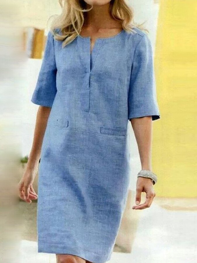 Heidi-Mode | Baumwoll Leinen Kleid mit Kurzen Ärmeln