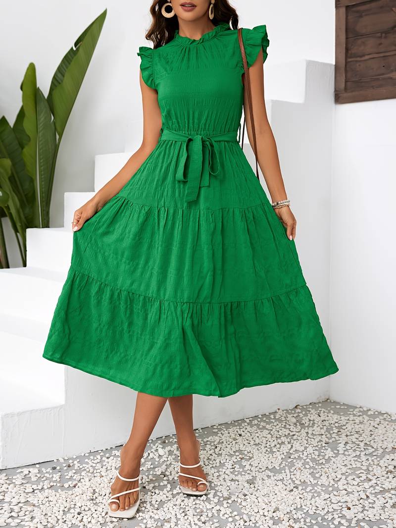 Heidi – Kleid Mit Gürtel Und Rüschensaum