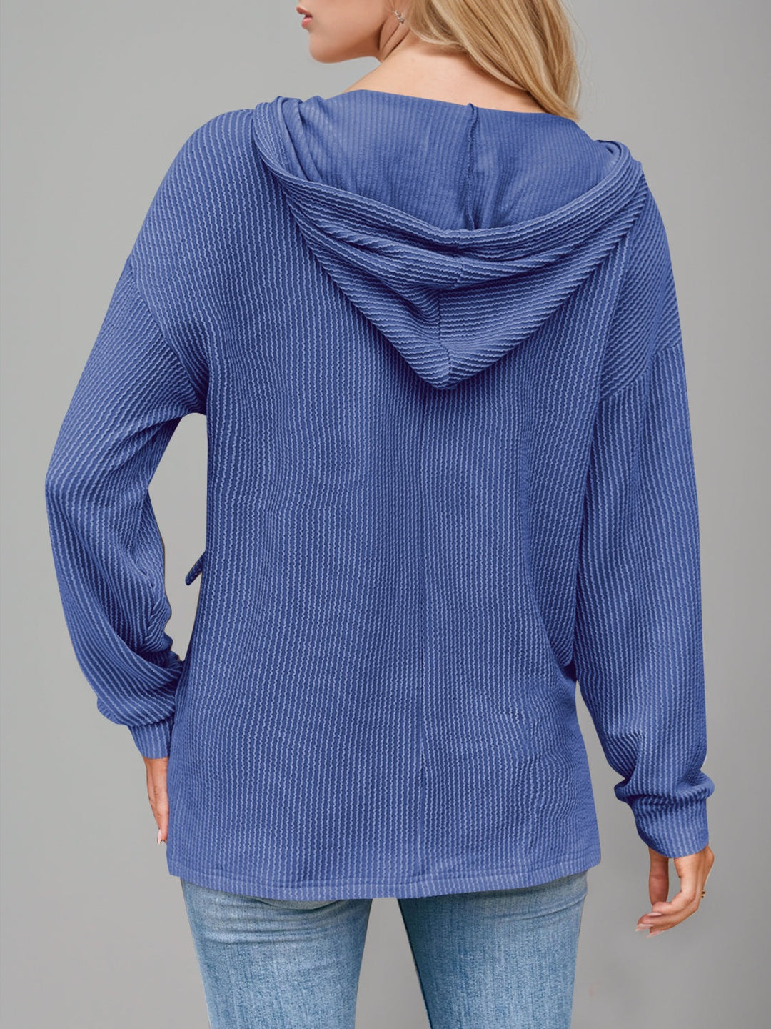 Heidi-Mode | Double Take Kordelzug Fallende Schulter Lange Ärmel Hoodie