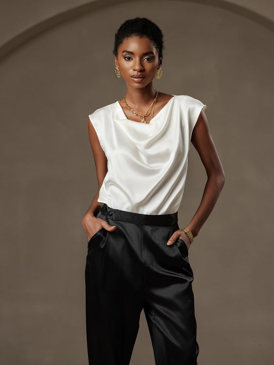 Heidi-Mode | Seiden Kappenärmel Halskragen Tanktop Bluse